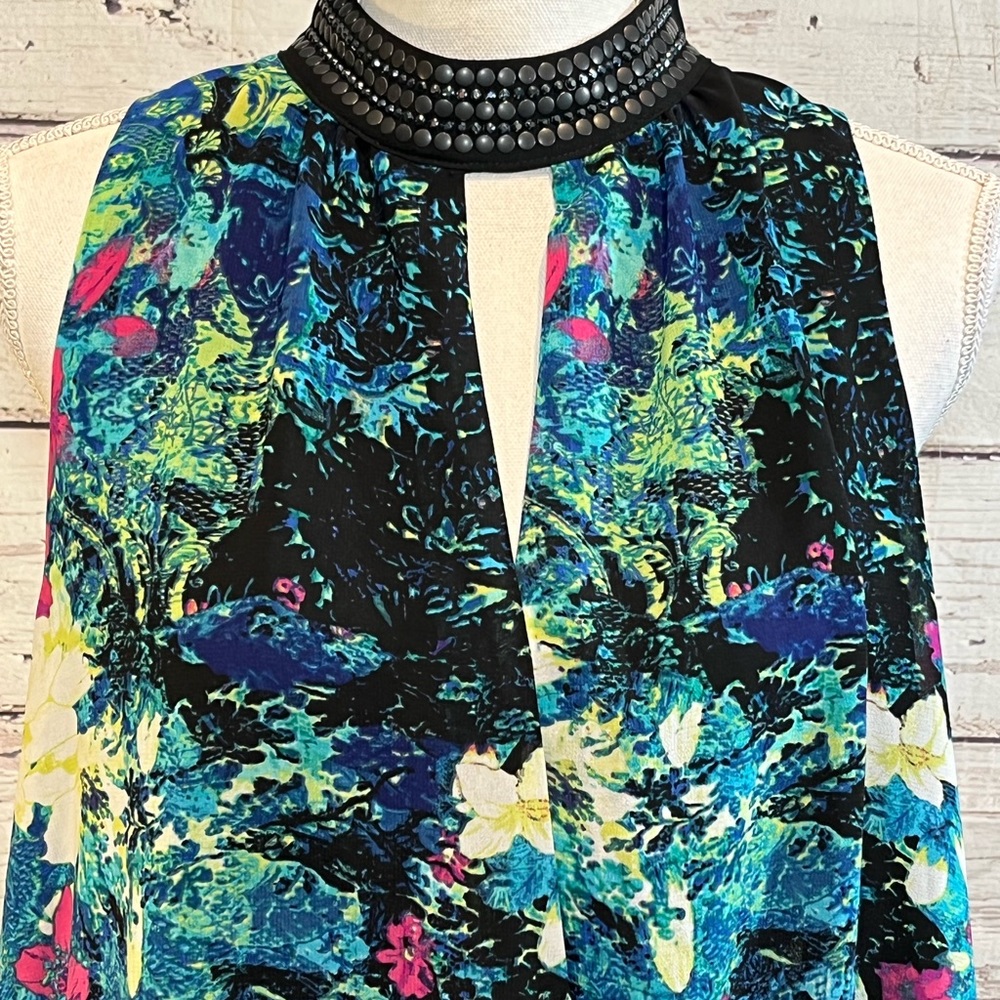 NICOLE (by Nicole Miller) Blouse Sleeveless Embellished High Neck-Large - Picture 3 of 4